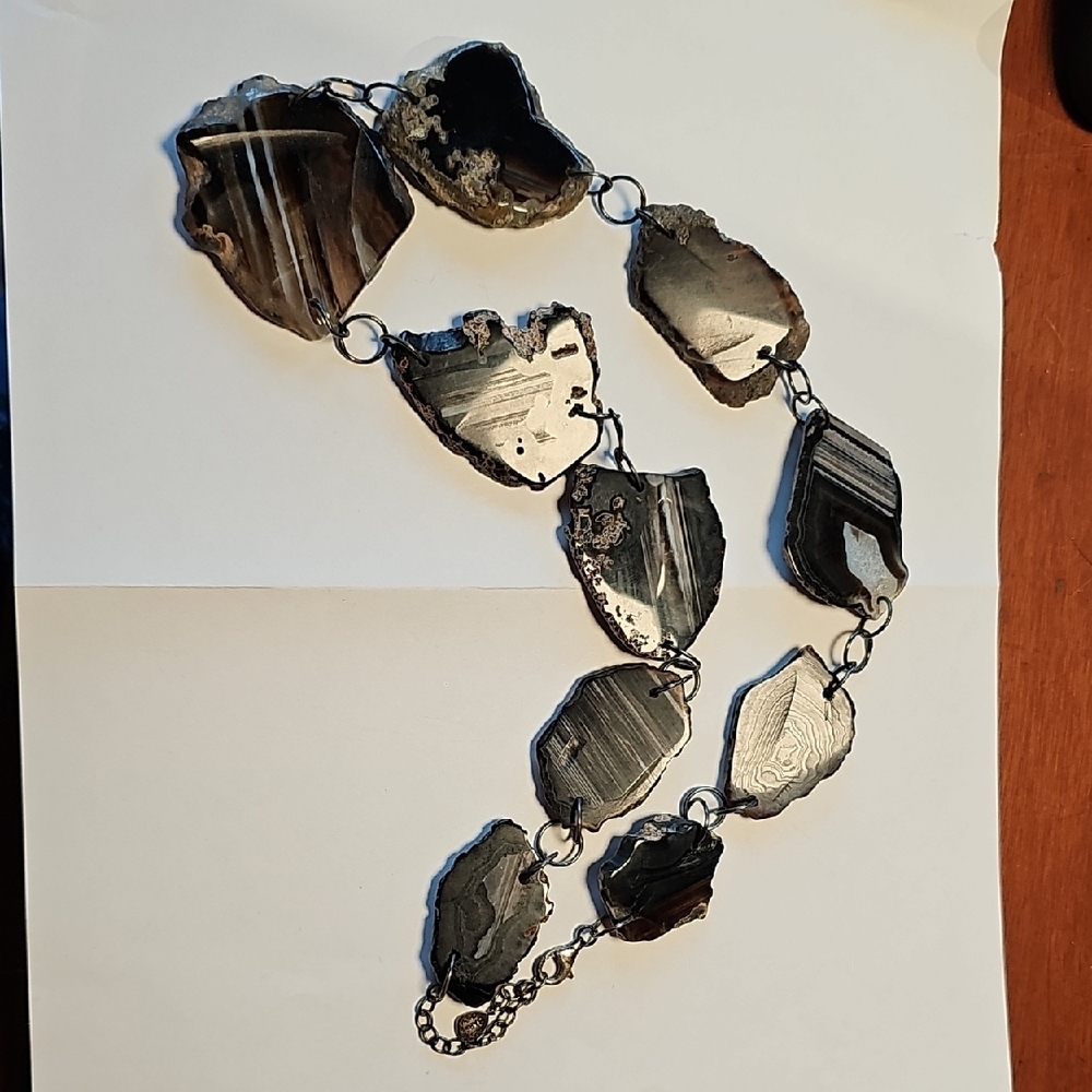 Barse Sterling And Black Agate Slab Necklace